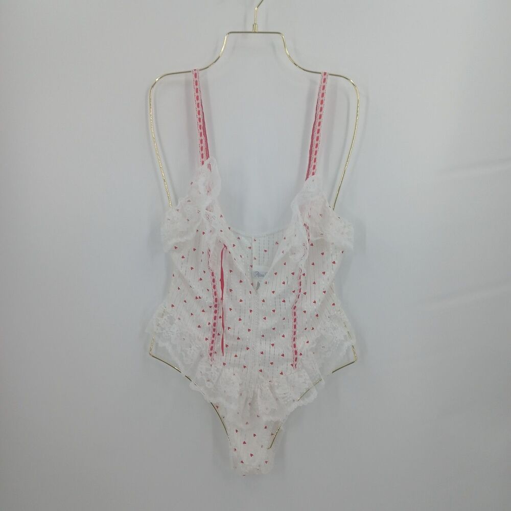 womans alana gale white and red heart teddy bodysuit size small lingerie sexy